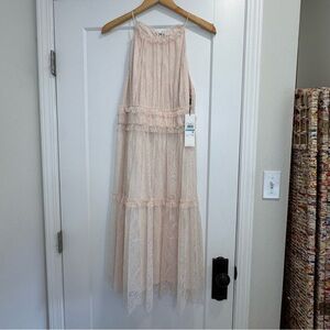 New Calvin Klein Lace Midi-Dress Blossom Light Pink Size 16